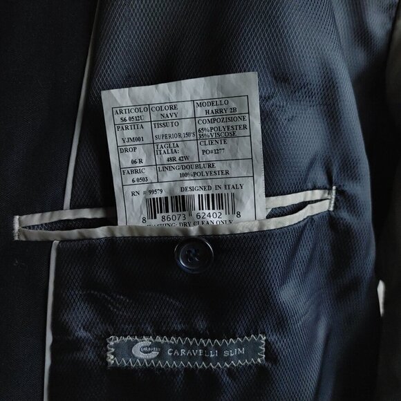 Caravelli Slim Fit Italian design Harry 2B Super 150s 48R Navy Blue 2pc Suit - Picture 9 of 16